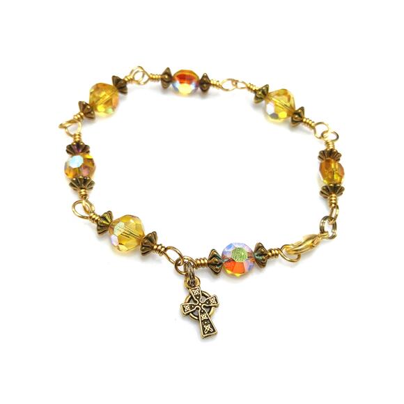 Handmade Vintage Swarovski Bead Bracelet, Christian Gift - Picture 1 of 10